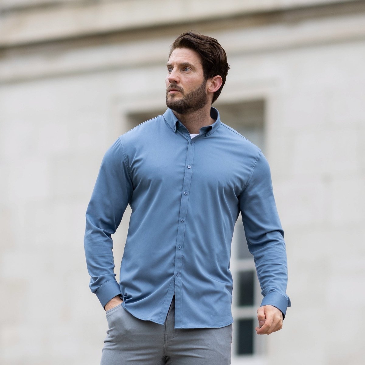 Mens Athletic Fit Dress Shirt - Steel Grey - Bamboo Stretch Fitted Shirt For Gym Guys, XXL Mens Athletic Fit Dress Shirt - Steel Grey - Bamboo Stretch Fitted Shirt For Gym Guys, XXL