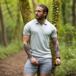 Muscle fit stretch polo shirt open collar