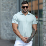 Light Blue Muscle Fit Polo Open Collar