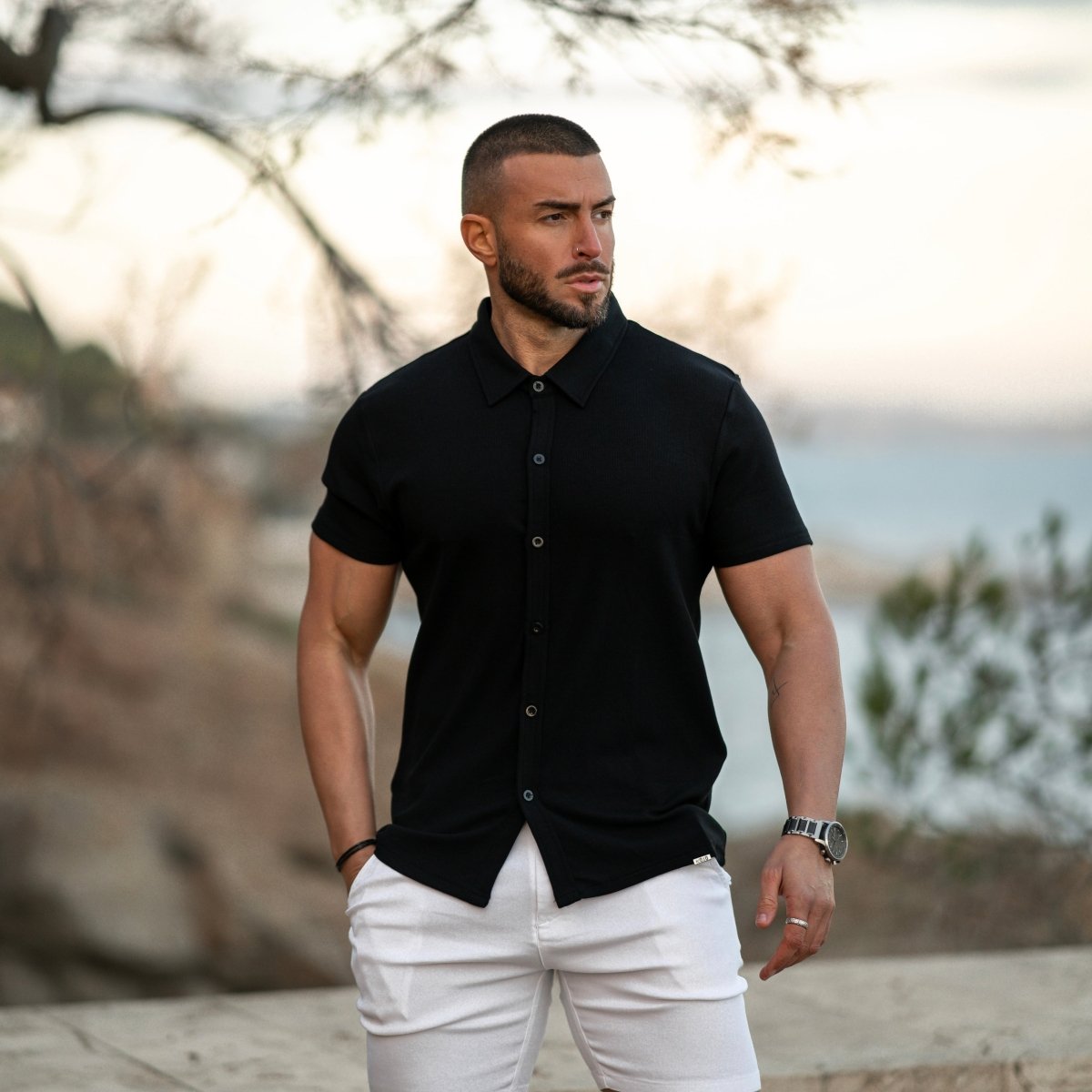 Dress Shirt Mens Short Sleeve Black Shirt Slim Fit Stretch Knit Short Sleeve Shirt Black Dress Shirt Mens Short Sleeve Black Shirt Slim Fit Stretch Knit Short Sleeve Shirt Black