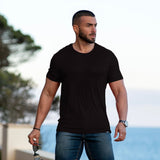 Kemeja-T Rayon Berjalur - Hitam