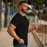 Kemeja-T Rayon Berjalur - Hitam