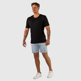 Kemeja-T Rayon Berjalur - Hitam