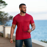 Kemeja-T Rayon Berjalur - Carmine