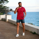 Kemeja-T Rayon Berjalur - Carmine