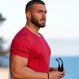 Kemeja-T Rayon Berjalur - Carmine