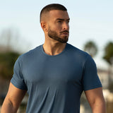 Kemeja-T Rayon Berjalur - Biru Laut