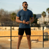 Kemeja-T Rayon Berjalur - Biru Laut