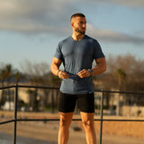 Kemeja-T Rayon Berjalur - Biru Laut