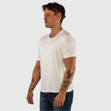 Kemeja-T Rayon Berjalur - Putih