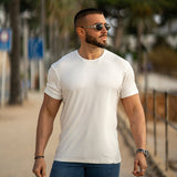 Kemeja-T Rayon Berjalur - Putih