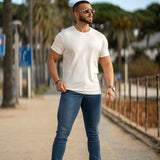 Kemeja-T Rayon Berjalur - Putih