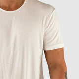 Kemeja-T Rayon Berjalur - Putih