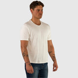 Kemeja-T Rayon Berjalur - Putih