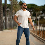 Kemeja-T Rayon Berjalur - Putih