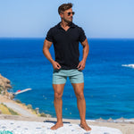 Stylish Mens Chino Shorts in green with black slim fit polo t shirt