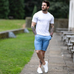 9" inseam light blue mens stretch chino dress shorts