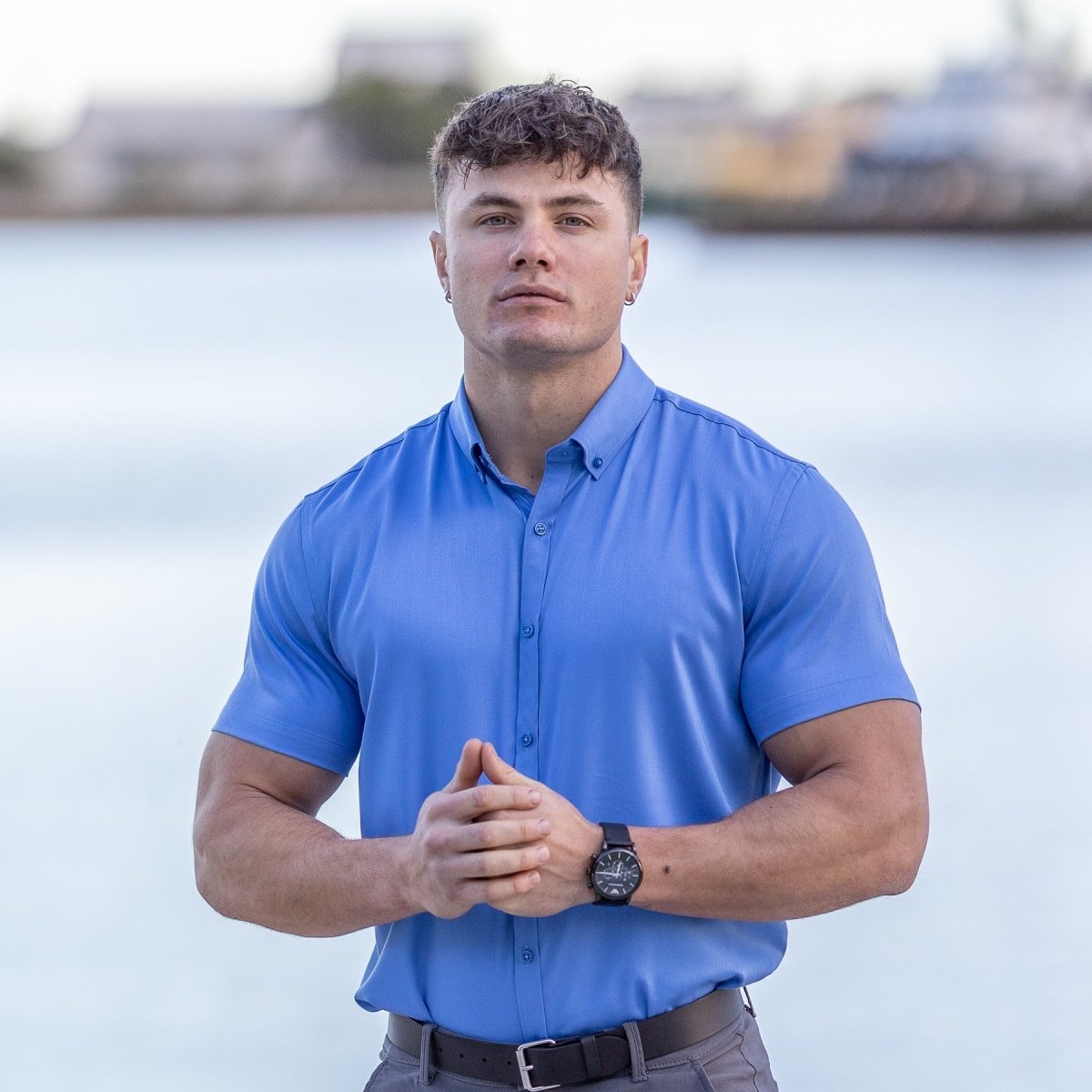 short sleeve dress shirts for bodybuilders Inadays Mens Shirts Muscle Fit Dress Shirt Wrinkle-Free Short Sleeve Casual Athletic Fit Button Down Shirt Hawaiian Shirts Summer Tropical Beach Shirts for Men, Navy, 3XL