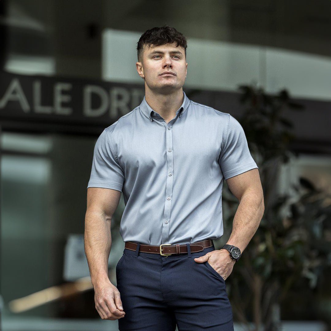 Bamboo Satin Stretch Short Sleeve Shirt - Silver Bamboo Satin Stretch Short Sleeve Shirt - Silver