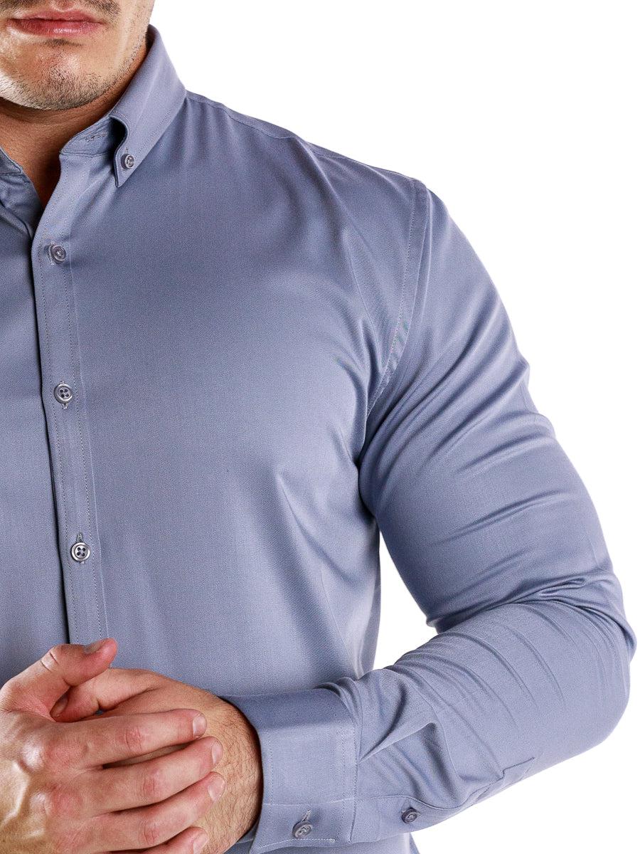 Return Sale - Bamboo Satin Stretch Shirt - Silver - Kojo Fit