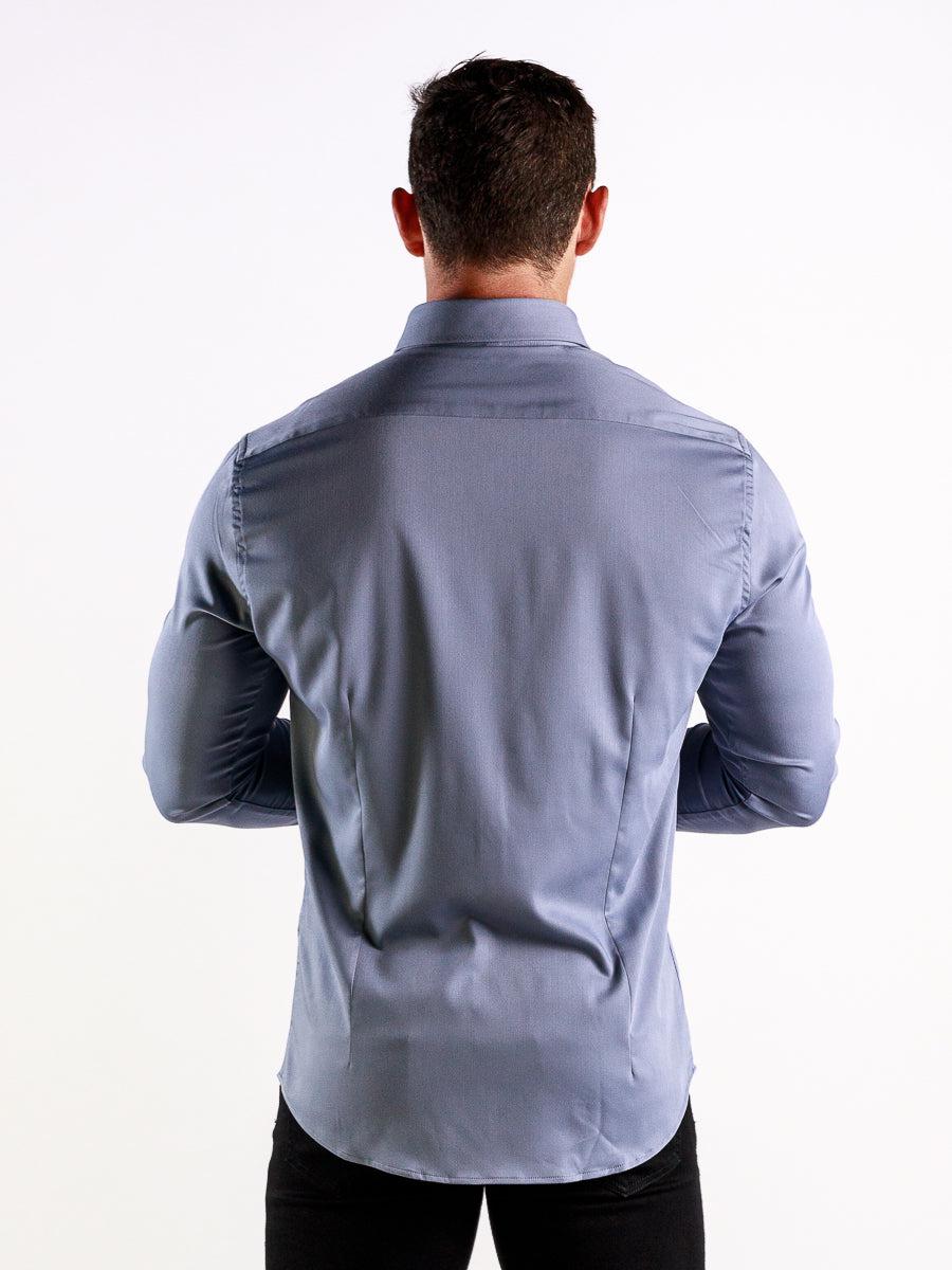 Return Sale - Bamboo Satin Stretch Shirt - Silver - Kojo Fit