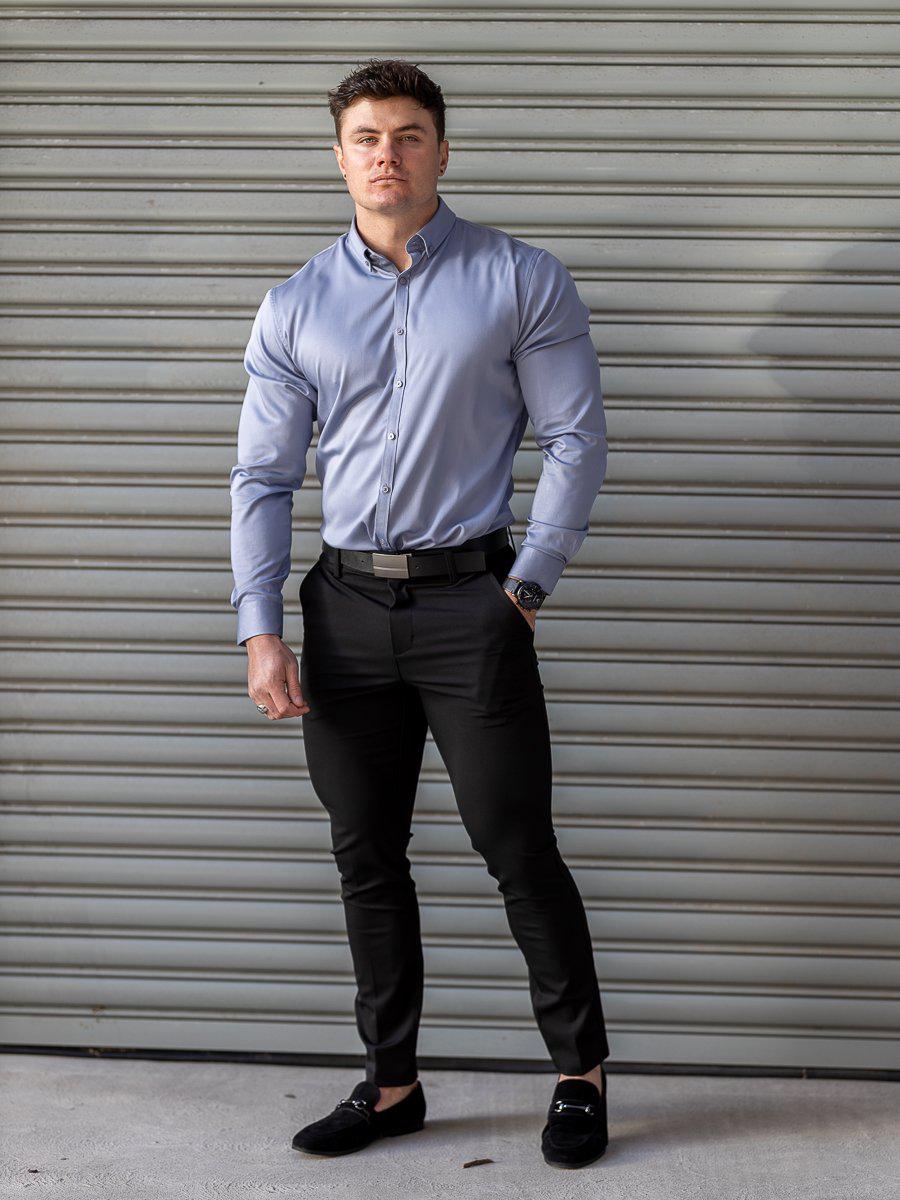Return Sale - Bamboo Satin Stretch Shirt - Silver - Kojo Fit