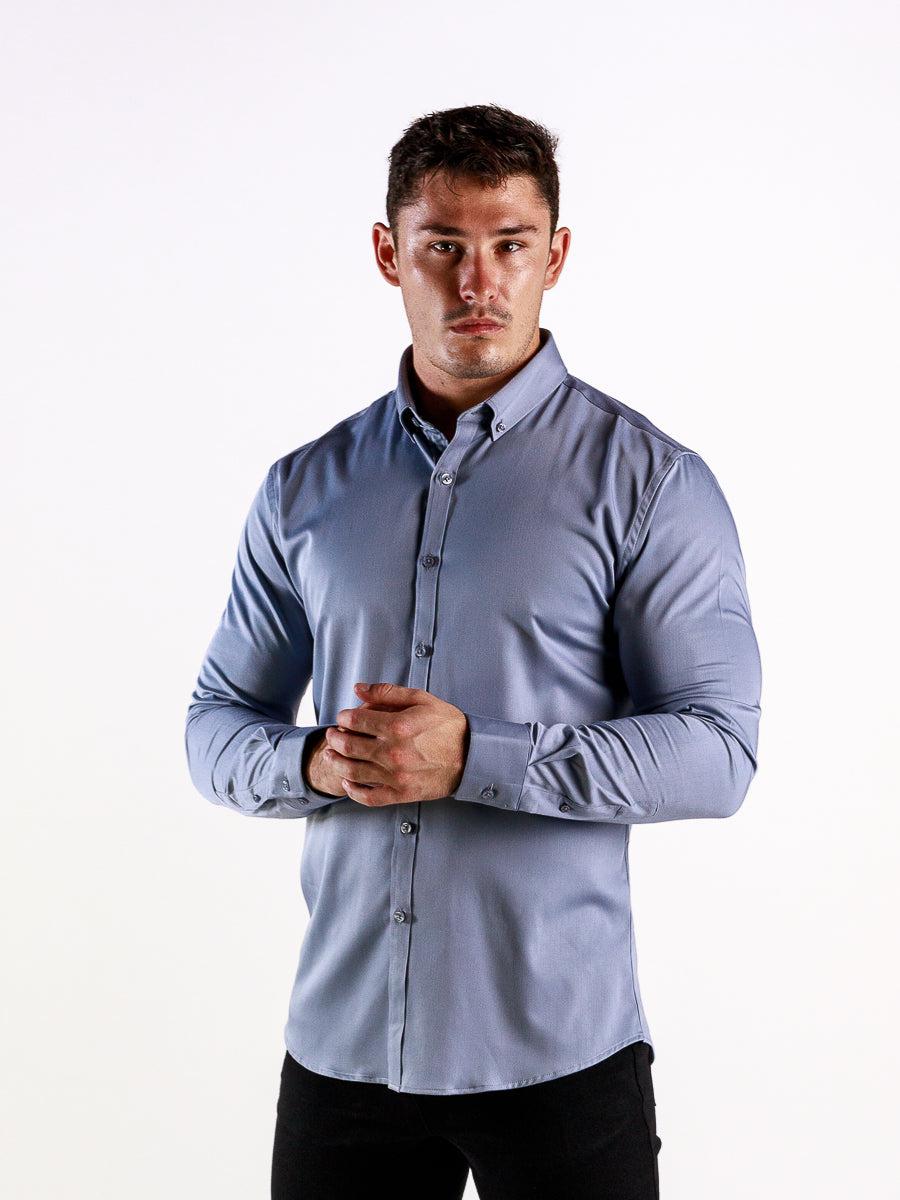 Return Sale - Bamboo Satin Stretch Shirt - Silver - Kojo Fit