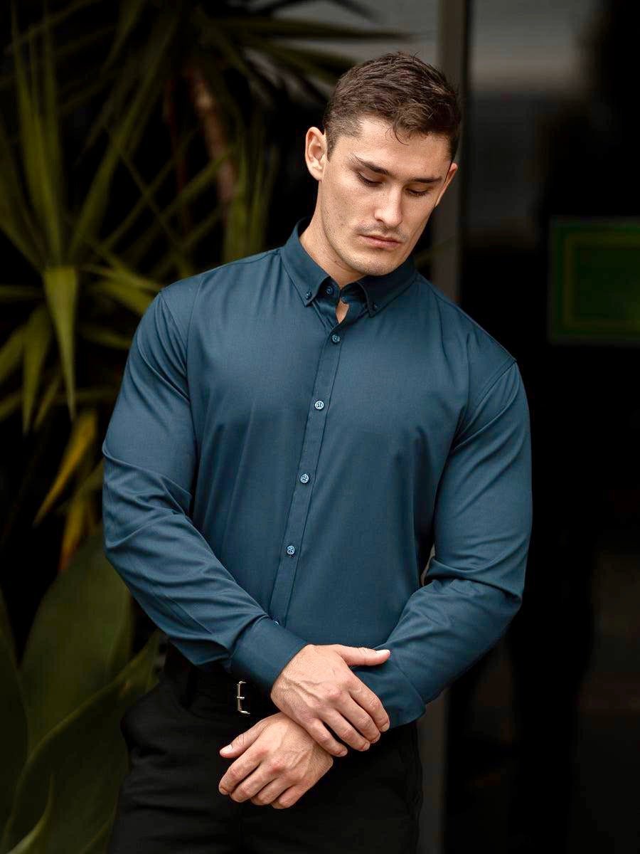 Emerald Green Long Sleeve Muscle Fit Dress Shirt Button Down Collar