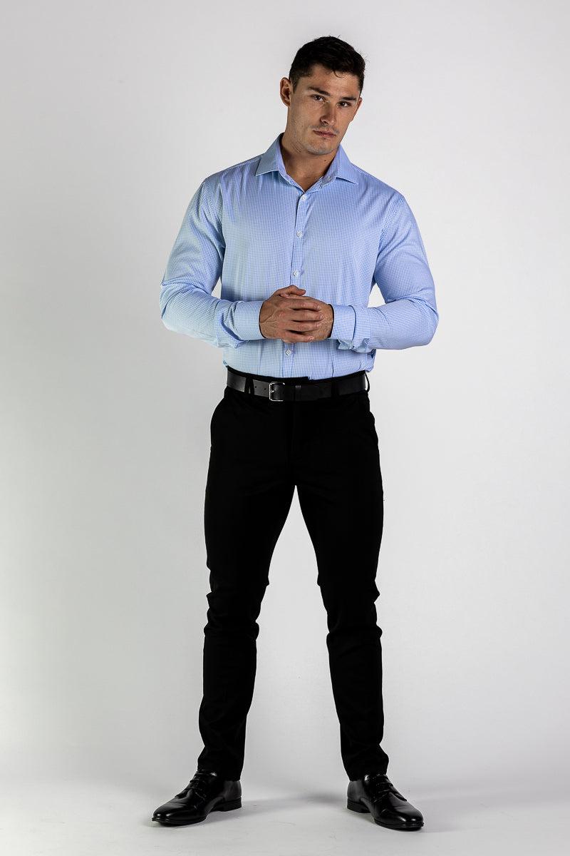 Performance Bamboo Dress Shirt - Light Blue Gingham - Kojo Fit