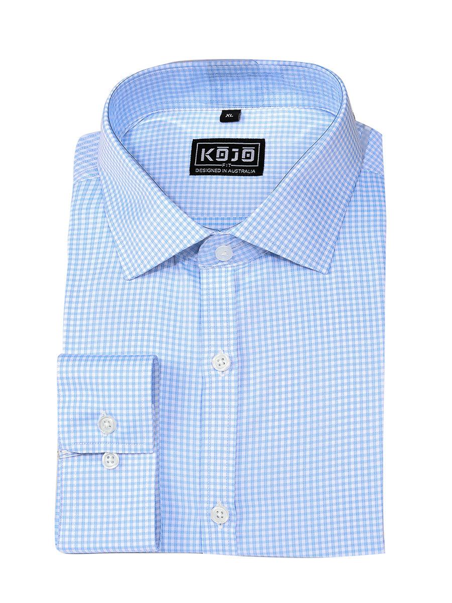 Performance Bamboo Dress Shirt - Light Blue Gingham - Kojo Fit