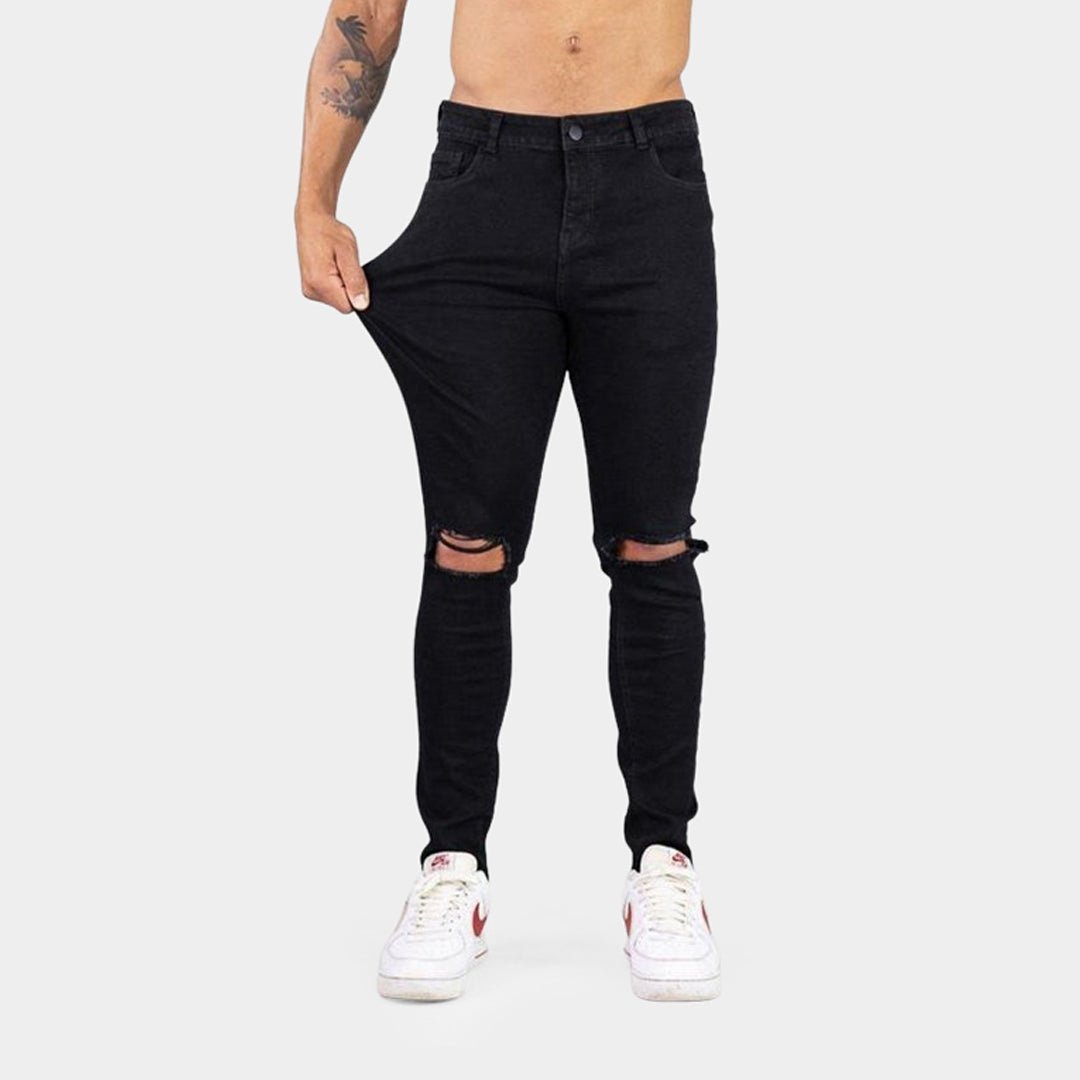 HOT Baggy Jeans Knee Ripped Black Jeans Slim Fit Jeans Black