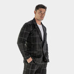 Stretch Mens Suit Jacket Black Checkered Pattern