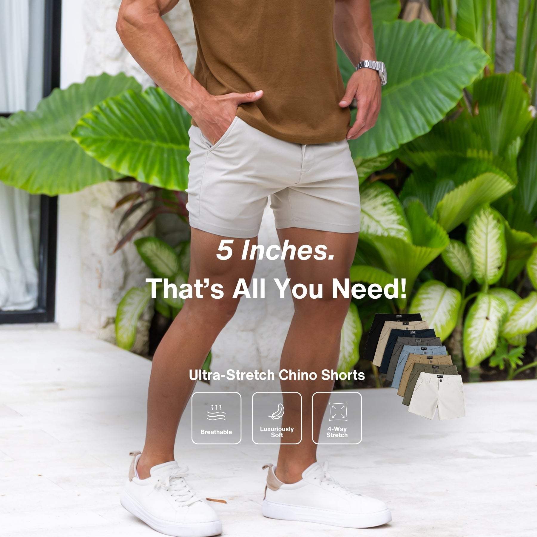 5" Inseam Chino Shorts To Show Off Muscular Legs