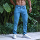 Men’s light blue straight jeans with stretch denim shop online Australia best fitting 