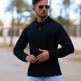 Stretch Knit Long Sleeve Button Up Shirt - Black