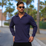 Stretch Knit Long Sleeve Polo - Navy