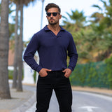 Stretch Knit Long Sleeve Polo - Navy