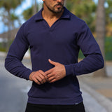 Stretch Knit Long Sleeve Polo - Navy