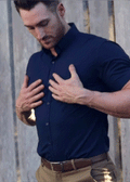 Navy Blue Short Sleeve Muscle Fit Shirt