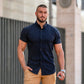 Navy Short Sleeve Muscle Fit Button Up Shirt | Kojo Fit