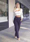 Navy Wide Leg Womens Pants Comfortable Stretch