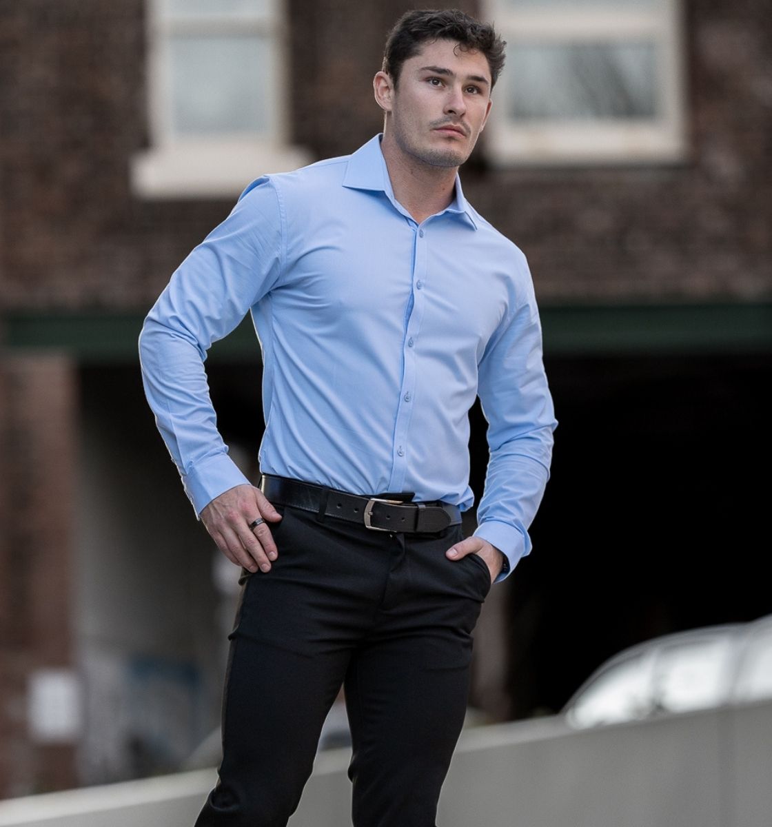 Sky Blue Muscle Fit Shirt For Athletic Men