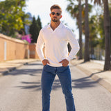 Stretch Knit Long Sleeve Polo - White