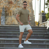 Mens Old Money Summer outfit brown fitted tee with cream chino shorts | Kojo Fit