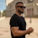Black T-Shirt that makes arms look muscular kojo fit