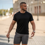 Black muscle fit casual t-shirt with fitted arms