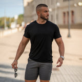 Black muscle fit casual t-shirt with fitted arms