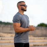 Grey Fitted Arm Casual T-Shirt bamboo stretch