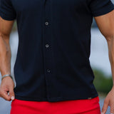 Havana Cuban Collar Stretch Knit Shirt - Black