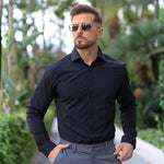 Black Athletic Fit Stretchable Breathable Bamboo Formal Shirt | Kojo Fit